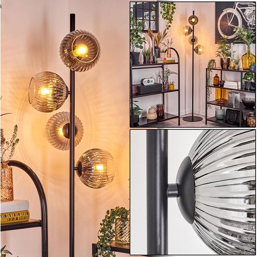 Cesaro Stehlampe aus Metall/Riffelglas in Schwarz/Rauch/Klar mit Fußschalter