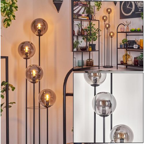 Fossobiubo Stehlampe aus Metall/Riffelglas in Schwarz/Rauchfarben mit Fußschalter