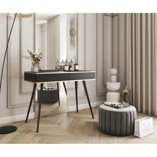 Schreibtisch Glow im glamour Stil Frisiertisch mit Schubladen Schwarz und gold Schminktisch Schreibtisch mit Schubladen, Farbe: Schwarz, Schwarz