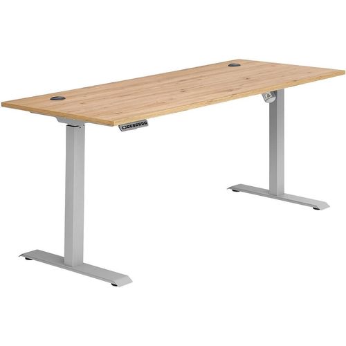 Schreibtisch - 160 x 77 cm - Mauvella Eiche Nachbildung - Silbergrau - Metall - elektrisch höhenverstellbar