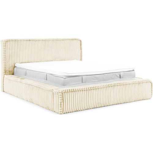 MEBLINI Mesut Polsterbett 140x200 mit Lattenrost und Matratze - Bubble Bett - Cloud Bett - Marshmallow Bed - Kopfteil Bett mit Stauraum - Betten - 140x200 - Creme Cordstoff/H3