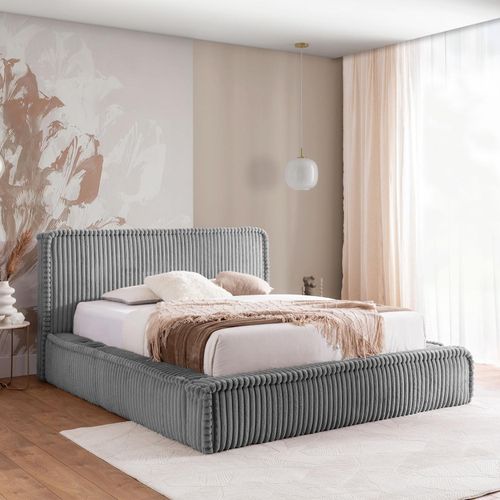 MEBLINI Mesut Polsterbett 200x200 mit Lattenrost und Matratze - Bubble Bett - Cloud Bett - Marshmallow Bed - Kopfteil Bett mit Stauraum - Betten - 200x200 - Grau Cordstoff/H3