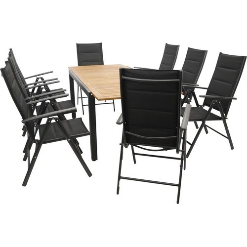 Gartenset Garten-Garnitur 9-teilig, Aluminium, Akazie, Kunstgewebe schwarz