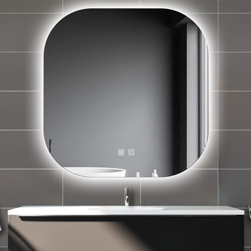 LED Badezimmerspiegel mit Beleuchtung Beschlagfrei 3 Lichtfarbe Dimmbar Speicherfunktion Wandspiegel mit Touch/Wandschalter 70x70cm