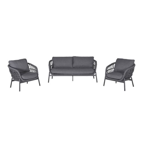 Lounge Set 3tlg. Balu Loungemöbel Sitzgruppe Gartenlounge mit Olefin Auflagen anthrazit