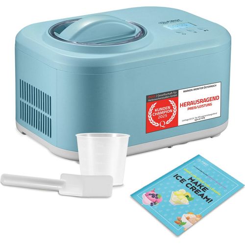 TZS First Austria Eismaschine mit Kompressor 1L, Joghurtbereiter, Ice Cream Maker, Joghurtmaschine, Eisbehälter, Display, selbstkühlend, inkl. Messbecher & Spatel, Rezeptheft
