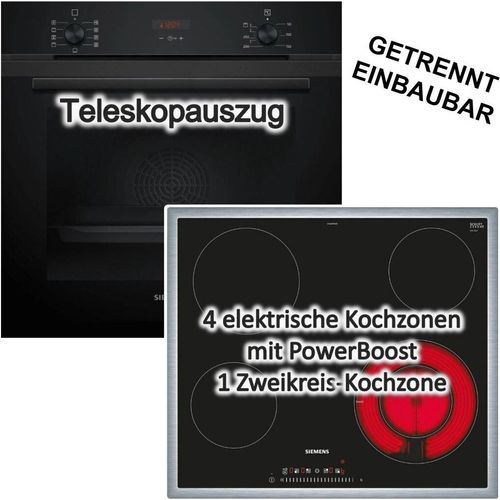 Herdset SIEMENS Backofen Hydrolyse Teleskopauszug + Glaskeramikkochfeld Booster autark 60cm
