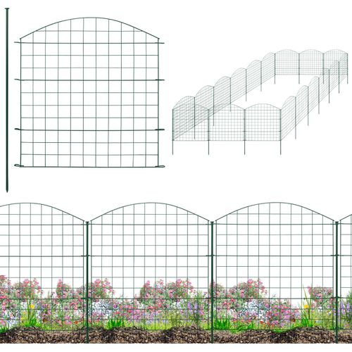 Zaun Gartenzaun Steckzaun Teichzaun für Garten Teich 18 Zaunelemente 78 cm hoch Metall Hundezaun Gitterzaun Oberbogen Grün V2Aox6 x 6cm
