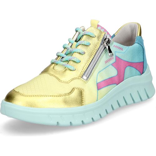 Waldläufer H-Biggi Sneaker 913005-302-209, Velourleder/ Metallic/ Hydro komb., Sonne gelb/ türkis, Pro-Aktiv Fußbettung, Weite H 40