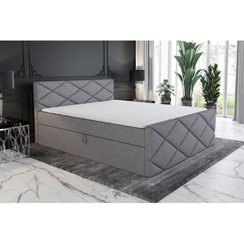 Boxspringbett AXU 120 x 200 mit 2 Bettkästen, Bonell-Matratze und Topper. Farbe: Hellgrau