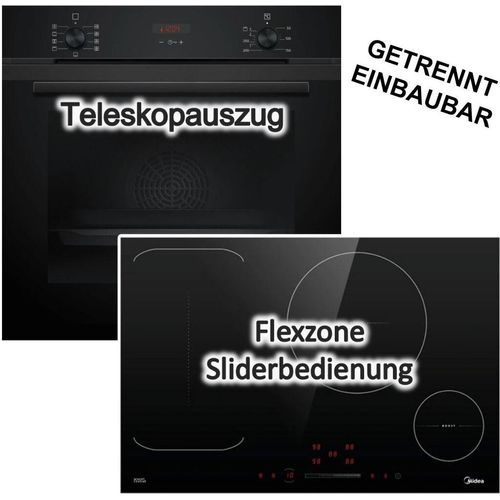 Herdset Siemens Backofen HYDROLYSE AUSZUG + Midea FLEX-Induktionskochfeld BOOSTER autark 77cm