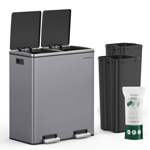 Mülleimer, 2 x 30 Liter, 2 Fächer, Mülltrennsystem, Treteimer