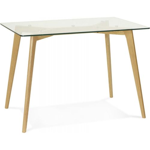 Glastisch Schreibtisch mit Holzbeinen | Büro Computertisch mit Beinen aus Massiveiche | Eleganter Arbeitstisch mit transparenter Glasplatte | Kadima Design