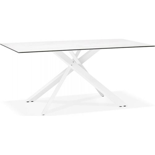 Esstisch aus Metall und Glas | Designertisch mit X-Fuß in Weiß | Großer Esszimmertisch mit Marmoroptik | Moderner Wohnzimmertisch in 180x90x76,5 cm | Kadima Design