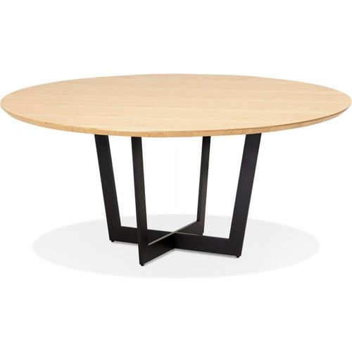 Esstisch Rund aus Holz Metall | Designertisch 140cm Durchmesser | Küchentisch für 6 Personen | Modern Beige Schwarz | 140x140x75 cm | YOGI Kollektion | Kadima Design