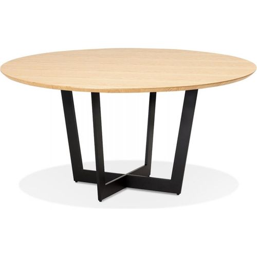 Runder Esstisch aus Massivholz mit Metallgestell | Küchentisch mit Naturholzplatte | Designertisch für Esszimmer | Skandinavischer Stil | Kadima Design