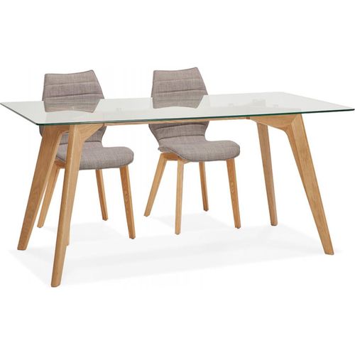 Esstisch mit Glasplatte und Massivholzgestell | Skandinavischer Designertisch aus Eiche | Rechteckiger Glastisch für Esszimmer | Moderner Holztisch | Kadima Design