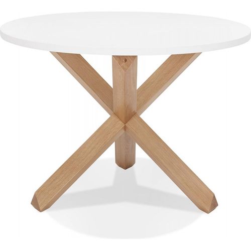 Runder Esstisch mit X-Beinen aus Massiver Eiche | Skandinavischer Designertisch mit Weißer Holzplatte | Nordischer Küchentisch für 5 Personen | Kadima Design