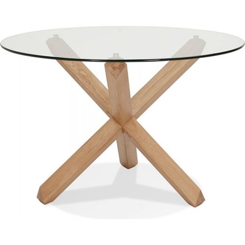 Runder Esstisch aus Glas und Eiche | Skandinavischer Designertisch mit X-Beinen | MAGIK Glastisch mit Schwebeeffekt | Natürlicher Stil | Kadima Design