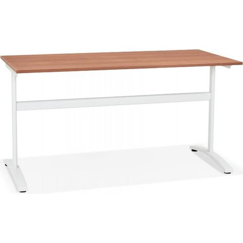Schreibtisch aus Holz mit Metallgestell | Bürotisch mit Walnussoptik Tischplatte | Arbeitstisch mit Höhenverstellbaren Gleitern | Industrieller Stil | Kadima Design