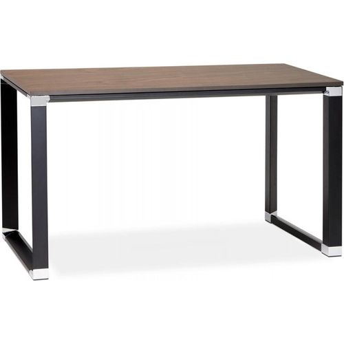 Industrieller Schreibtisch aus Holz und Metall | Kompakter Arbeitsplatz mit Walnuss Finish | Designertisch mit schwarzer Metallstruktur | Kadima Design