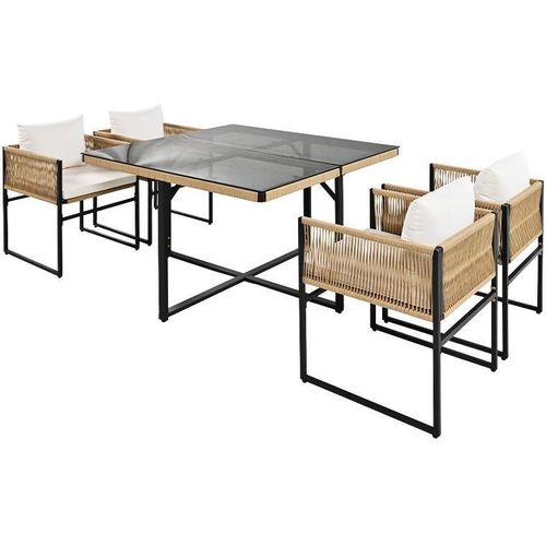 Gartenset Sitzgruppe Gartenmöbel Set Cube Essgruppe Rope Outdoor Möbel Beige