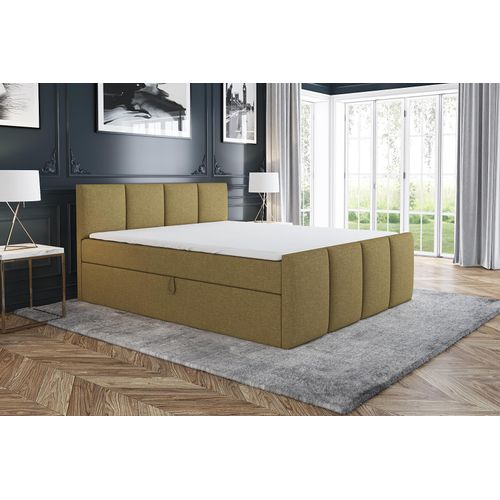 Boxspringbett ECOS 200 x 200 mit 2 Bettkästen, Bonell-Matratze und Topper. Farbe: Hellbraun
