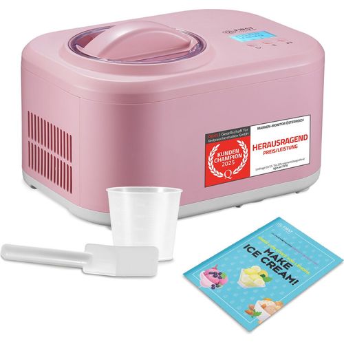 TZS First Austria Eismaschine mit Kompressor 1L, Joghurtbereiter, Ice Cream Maker, Joghurtmaschine, Eisbehälter, Display, selbstkühlend, inkl. Messbecher & Spatel, Rezeptheft