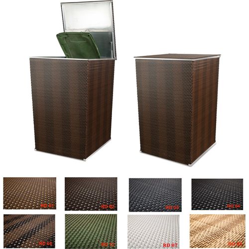 Polyrattan Mülltonnenbox Aufbewahrung Mülltonne Mülltonnenverkleidung Müllbox, Farbe:Dunkelbraun