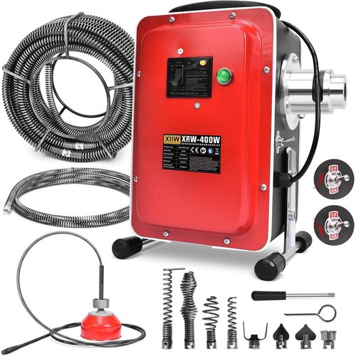 400W 450U/min Elektrische Rohrreinigungsmaschine mit FI-Schalter für Ø30-100mm Rohrleitungen Rohrreiniger Abflussreiniger, Sspirale Ø10mm Ø16mm