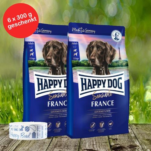 Happy Dog Sensible France 2 x 11 kg + Happy Dog Futternapf und 6 x 300 g *geschenkt*