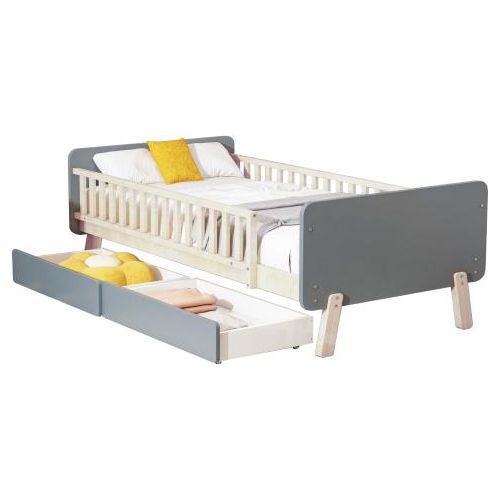 Kinderbett 90x190cm Ohne Matratze Mit 2 Schubladen Einzelbett Aus Massivholz Grau