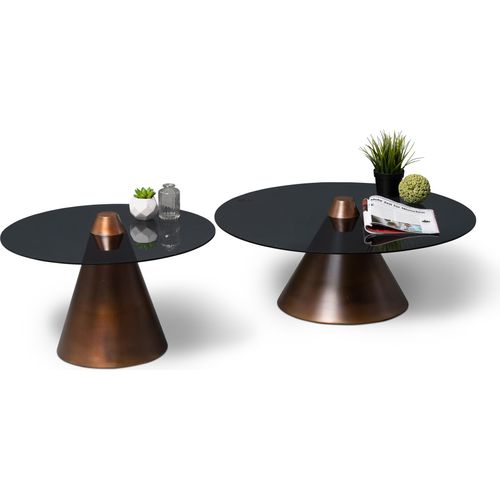 Satztisch >Lou< (2er-Set) in Metall kupferfarben / Sicherheitsglas - 29x80cm (HxD)