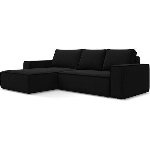 3-Sitzer Ecksofa mit Schlaffunktion - Ecke Links - Samt - Schwarz - KIMO