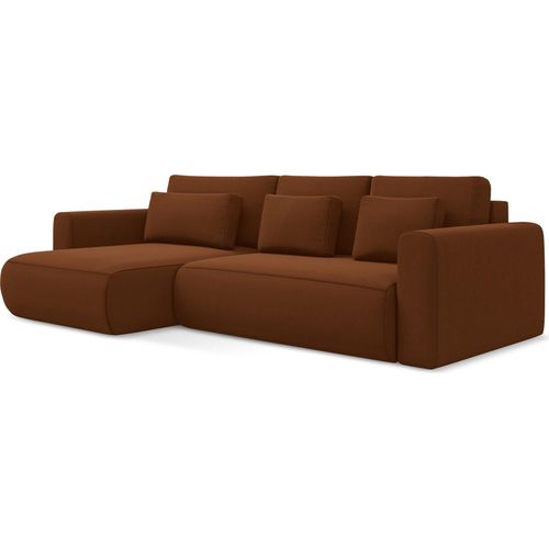 3-Sitzer Ecksofa mit Schlaffunktion - Ecke Links - Samt - Terrakotta - KAPUA
