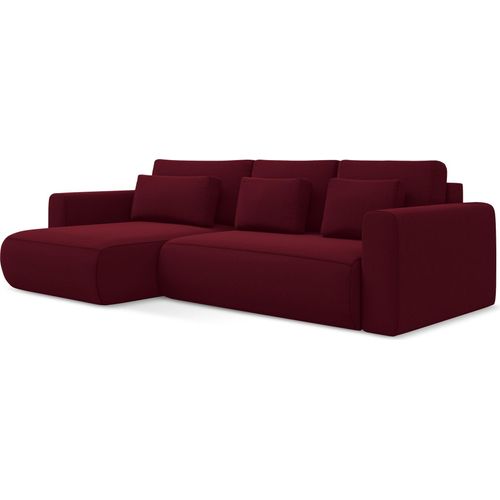 3-Sitzer Ecksofa mit Schlaffunktion - Ecke Links - Samt - Burgund - KAPUA