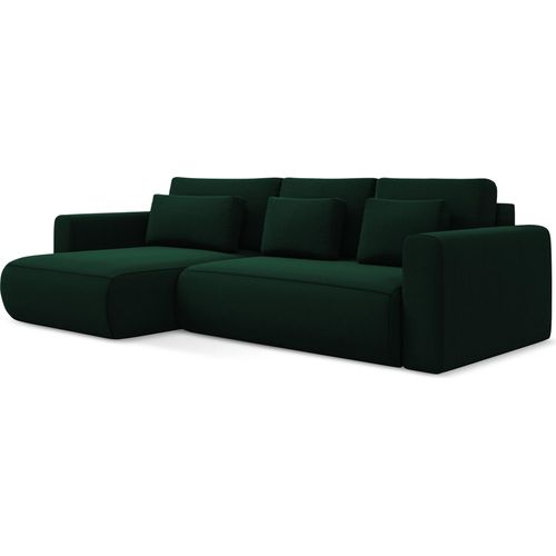 3-Sitzer Ecksofa mit Schlaffunktion - Ecke Links - Samt - Flaschengrün - KAPUA