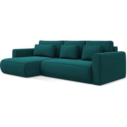 3-Sitzer Ecksofa mit Schlaffunktion - Ecke Links - Samt - Marine - KAPUA