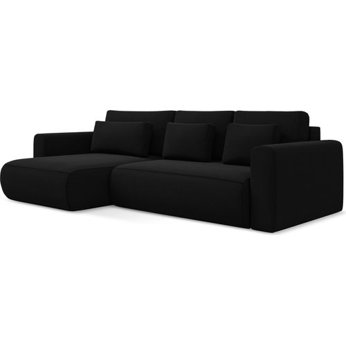 3-Sitzer Ecksofa mit Schlaffunktion - Ecke Links - Samt - Schwarz - KAPUA