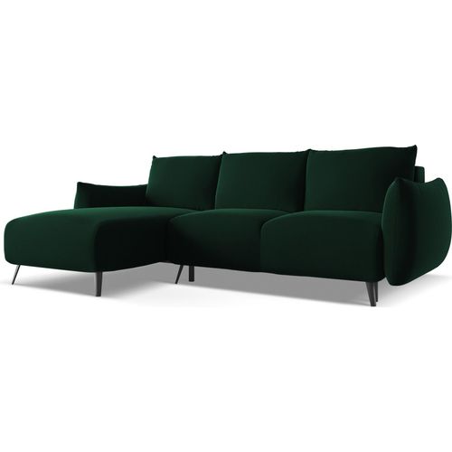 Ecksofa mit Schlaffunktion - Ecke Links - Samt - Flaschengrün - MALIE