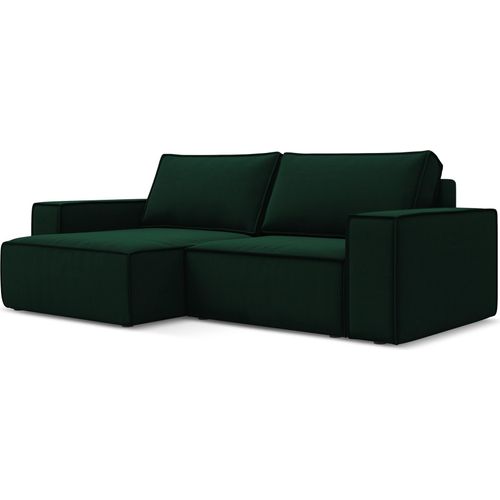 2-Sitzer Ecksofa mit Schlaffunktion - Ecke Links - Samt - Flaschengrün - KIMO