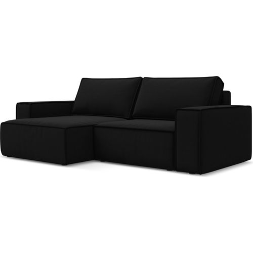 2-Sitzer Ecksofa mit Schlaffunktion - Ecke Links - Samt - Schwarz - KIMO