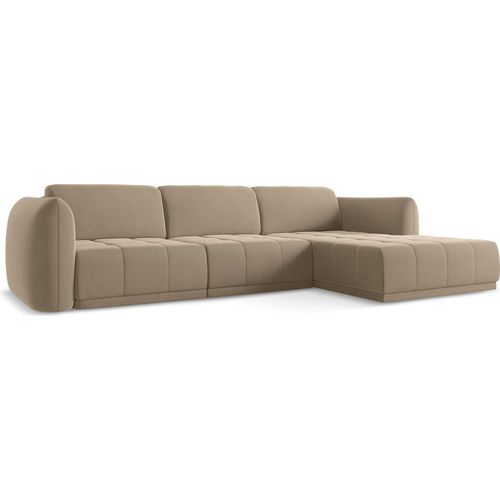 Ecksofa - Ecke Rechts - Samt - Hell beige - HOKU