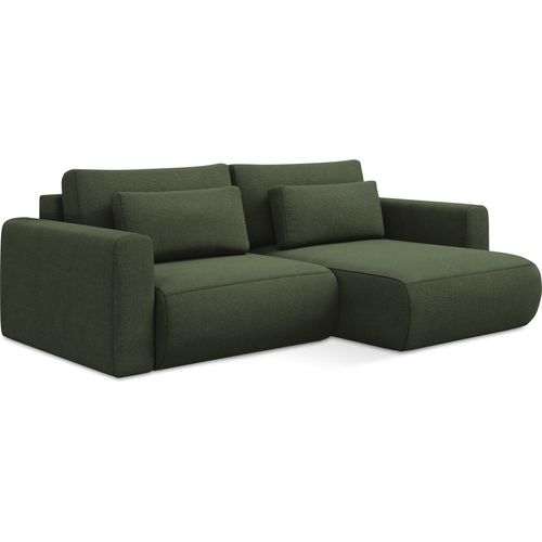 2-Sitzer Ecksofa mit Schlaffunktion - Ecke Rechts - Strukturstoff - Olive - KAPUA