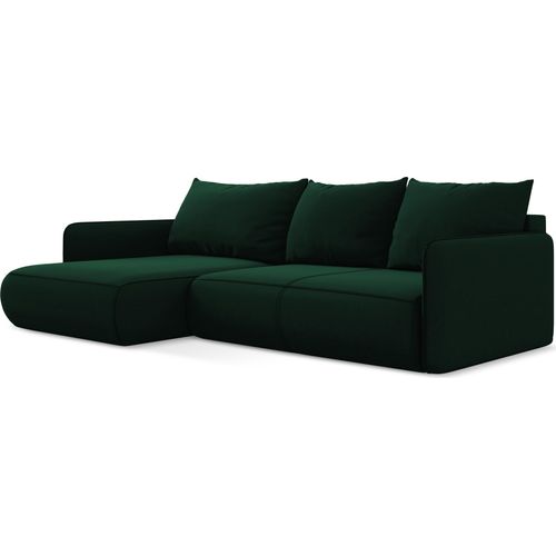 3-Sitzer Ecksofa mit Schlaffunktion - Ecke Links - Samt - Flaschengrün - NANEA