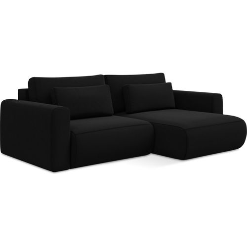 2-Sitzer Ecksofa mit Schlaffunktion - Ecke Rechts - Samt - Schwarz - KAPUA