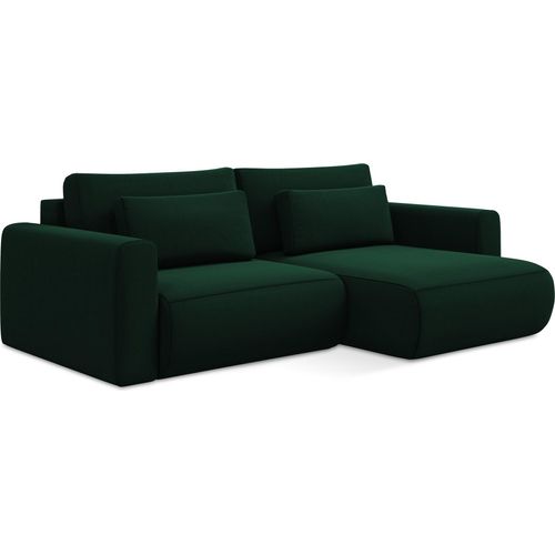 2-Sitzer Ecksofa mit Schlaffunktion - Ecke Rechts - Samt - Flaschengrün - KAPUA