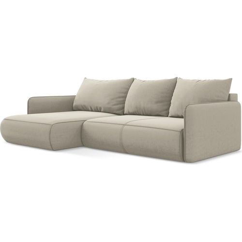 3-Sitzer Ecksofa mit Schlaffunktion - Ecke Links - Samt - Perle - NANEA