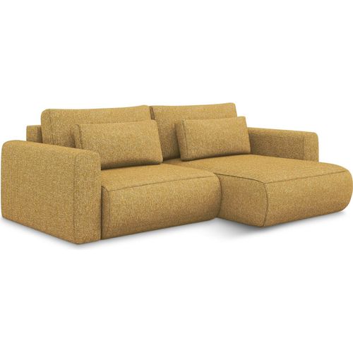 2-Sitzer Ecksofa mit Schlaffunktion - Ecke Rechts - Strukturstoff - Senf - KAPUA