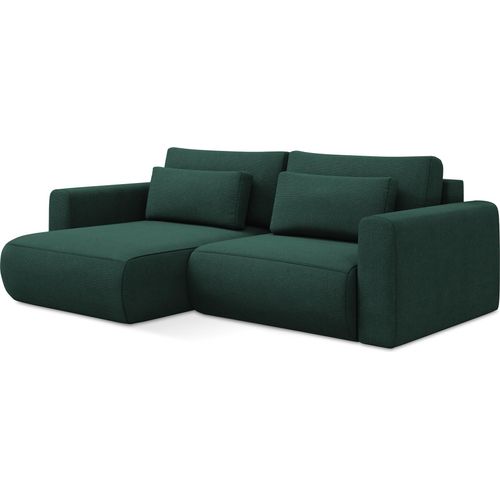 2-Sitzer Ecksofa mit Schlaffunktion - Ecke Links - Strukturstoff - Flaschengrün - KAPUA